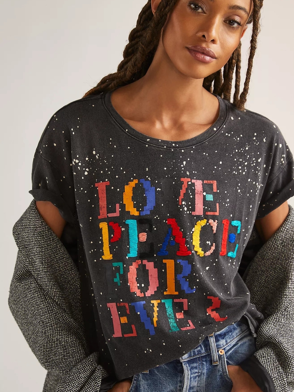 Pilcro Black Graphic Tee with Multicolor Lettering